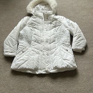 Susan Graver White Quilted Puffer Jacket with Removable Hood NWOT